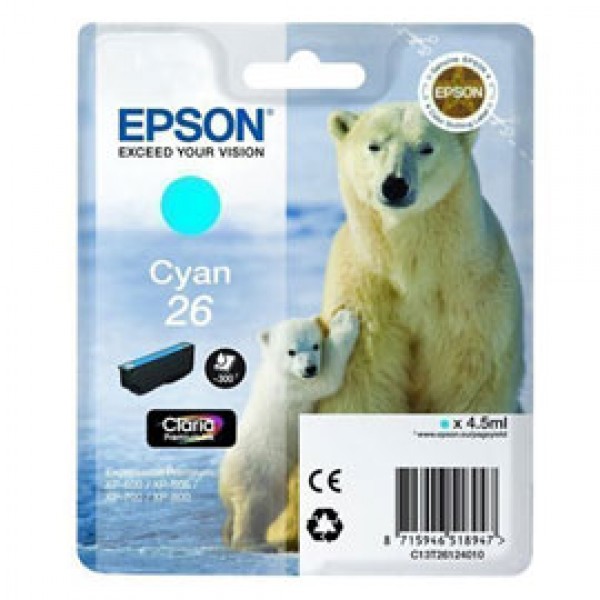 CARTUCCIA CIANO EPSON CLARIA PREMIUM SERIE 26/ORSO POLARE IN BLISTER RS