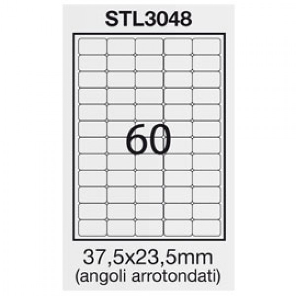 Etichetta adesiva bianca 100fg A4 37,5x23,5mm (60et/fg) angoli tondi STARLINE