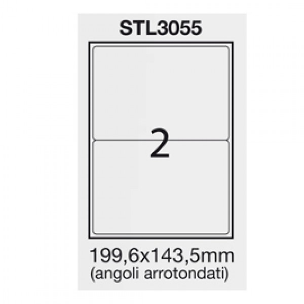 Etichetta adesiva bianca 100fg A4 199,6x143,5mm (2et/fg) angoli tondi STARLINE