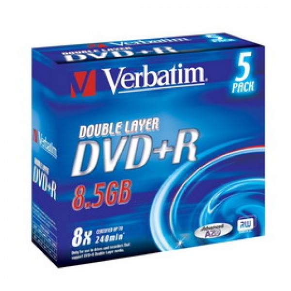 SCATOLA 5 DVD+R DUAL LAYER 8X 8.5GB 240MIN. SERIGRAFATO JEWEL CASE