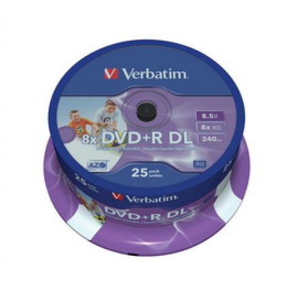 SCATOLA 25 DVD+R DUAL LAYER 8X 8.5GB 240MIN. SERIGRAFATO SPINDLE