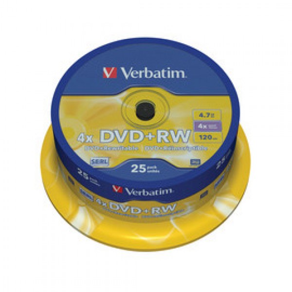 SCATOLA 25 DVD+RW SPINDLE 4X 4.7GB 120MIN. SERIGRAFATO