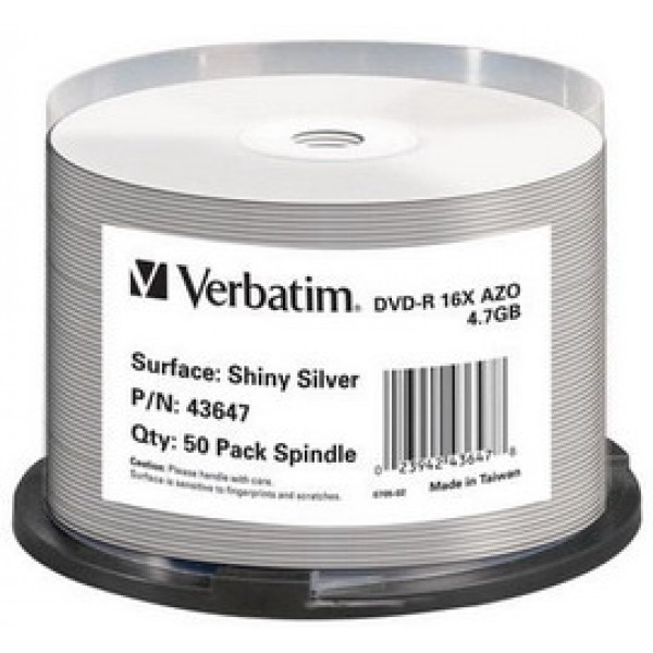 SCATOLA 50 DVD-R SHINY SILVER LUCIDA 16X 4.7GB SPINDLE