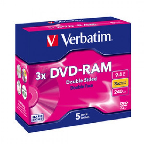 SCATOLA 5 DVD-RAM 3X 9.4GB 240MIN. CARTUCCIA REMOVIBILE T4